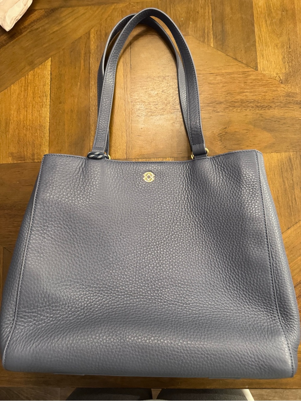 Dagne Dover Medium Allyn Pebbled Leather Tote Shoulder Bag in Ash Blue